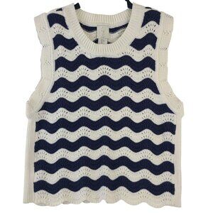 NEW Joie Navy & White Sleeveless Chevron Knit Sweater Tank Top Size S